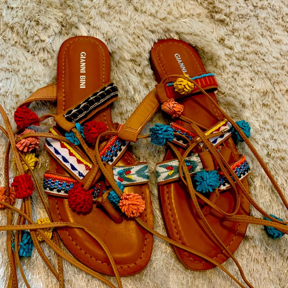 Gianni Bini Multi Color Lace up Tied Sandal
